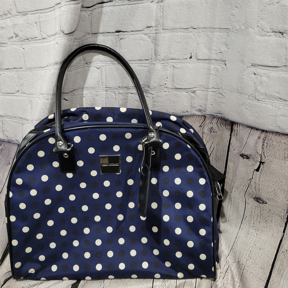 Isaac Mizrahi Navy Polka Dot Bag travel bag.   NWOT - Picture 1 of 4